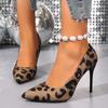 Сексуальные леопардовые туфли-лодочки на очень высоком каблуке для дам больших размеров с острым носком, на тонком каблуке, женские удобные слипоны для вечеринок, Mujer
