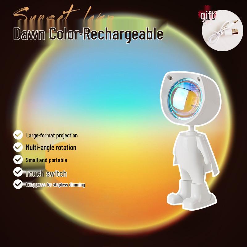 Проектор-светильник 'Закат Астронавта' - Радужная Ночь и Атмосферная Лампа для Спален и Фотографий
