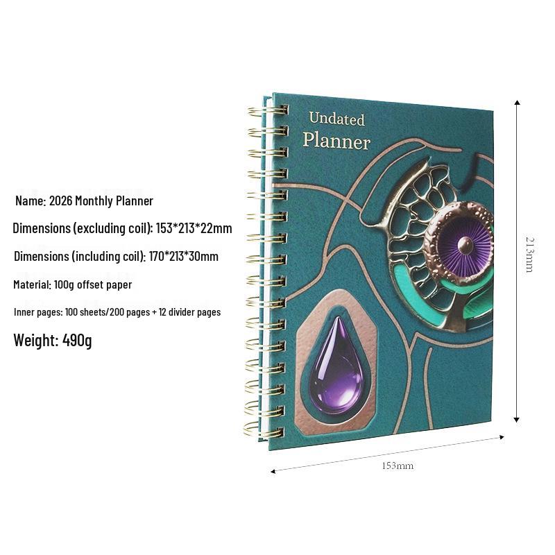 2026 A5 Spiral-Bound Hardcover Planner with Dividers & Full-Color English Calendar