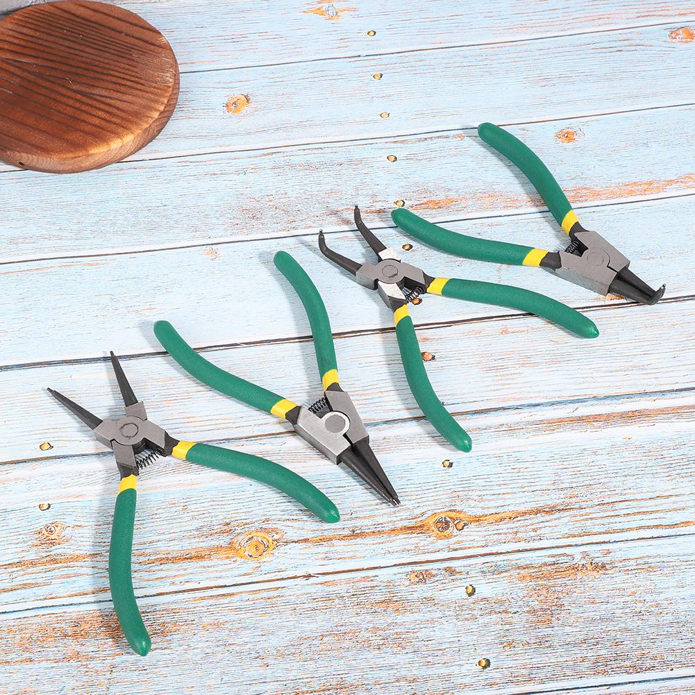 Набор из 4 плоскогубцев для стопорных колец Мини Внутренние Внешние Прямые Изогнутые 6 дюймов