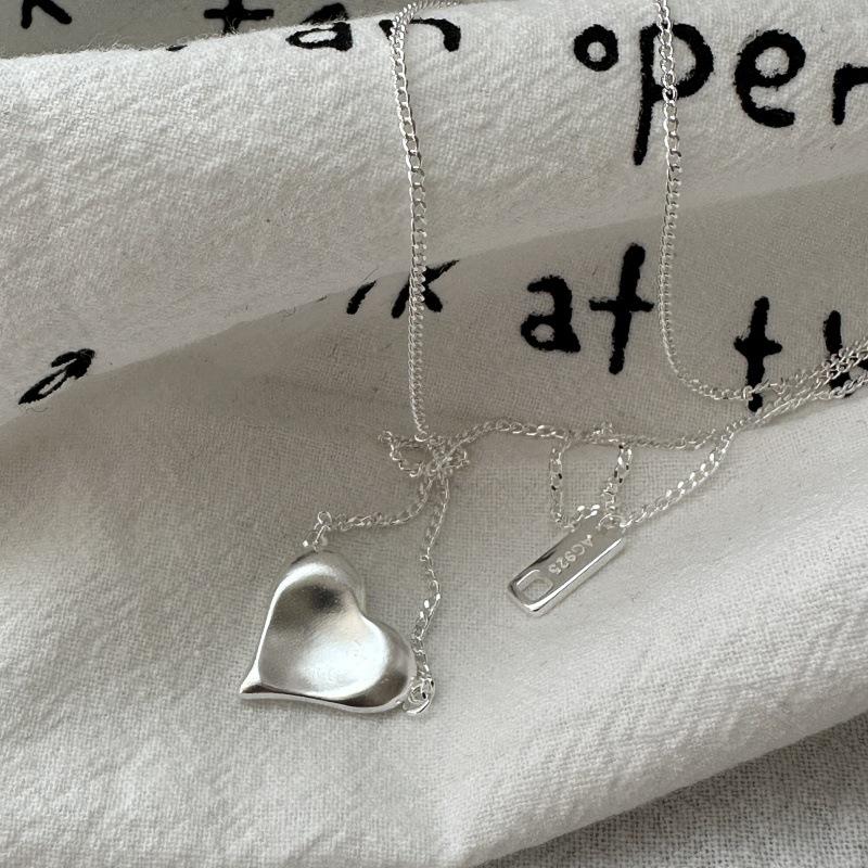S925 Sterling Silver Niche Design Matte Love Necklace Retro Simple Basic Personalized Collarbone Chain