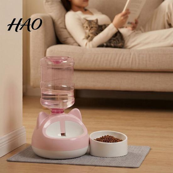 Auto Refill Pet Water Feeder Automatic Cat Dispenser, Feeder, Cute Siphon Bowl Ear Design, Bottle Adapter Threaded for Cats Small Dogs Hygienic