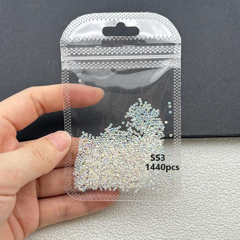 1440Pcs/bag AB/Clear Round Mini Nail Diamond SS3-SS20(1.3-4mm) FlatBack Non-Hotfix Nail Crystal Crystal Clear AB Manicure Glass