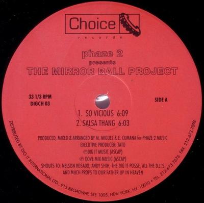 12-дюймовая пластинка PHAZE 2 - The Mirror Ball Project DIGCH03 ВЫБОР 1995 США Танцевальная и Электронная Б/У