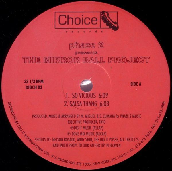 12-дюймовая пластинка PHAZE 2 - The Mirror Ball Project DIGCH03 ВЫБОР 1995 США Танцевальная и Электронная Б/У