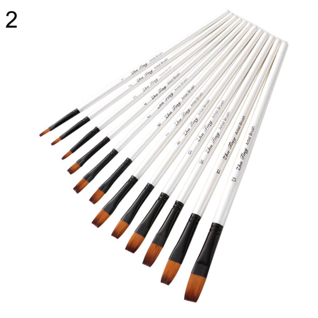 Monoceros 12Pcs Pointed Flat Top Paint Drawing Brush Acrylic Watercolor Oil Painting Pen