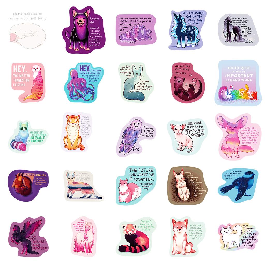 50 Pieces of Healing Text Stickers Cute Cartoon Daily Stickers Hand Account Stickers Diary DIY Decorative Material Stickers