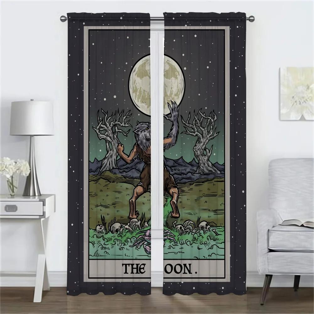 Anti-mosquito Curtains 2 Pieces Terror Tarot Elegant Room Curtains for Camera Shades Living Room Curtain Partition Kitchen Child