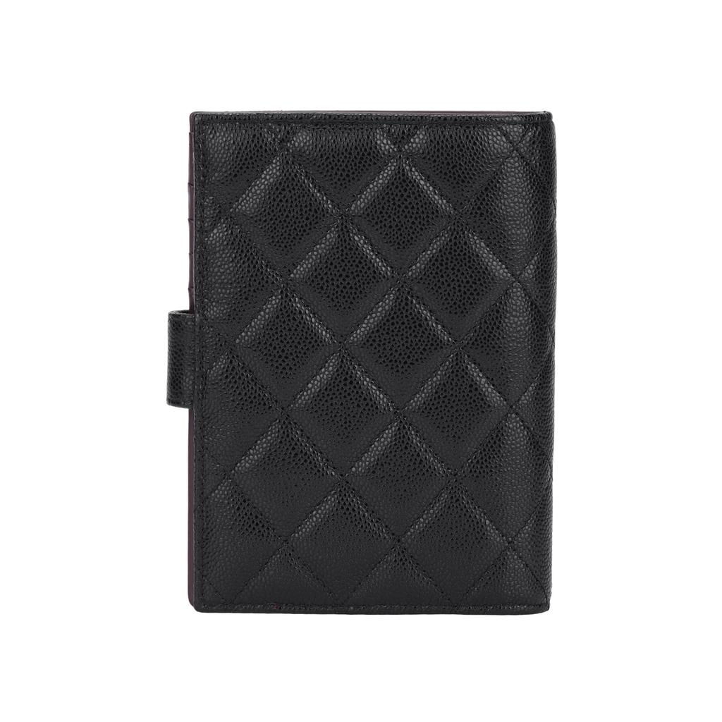 Chanel Стеганый Черный Кожаный Кошелек-Держатель для Паспорта с Логотипом CC, Складывающийся Вдвое, с Золотой Фурнитурой для Женщин, Роскошный, для Повседневного Использования