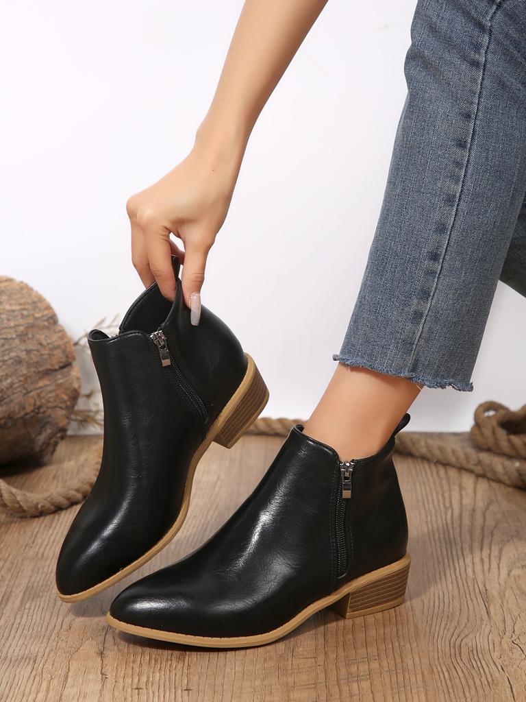 Осень и зима новые европейские и американские короткие модные ботинки на толстом каблуке с острым носком женские модные ботинки для взрослых большого размера импортные товары на низком каблуке женские