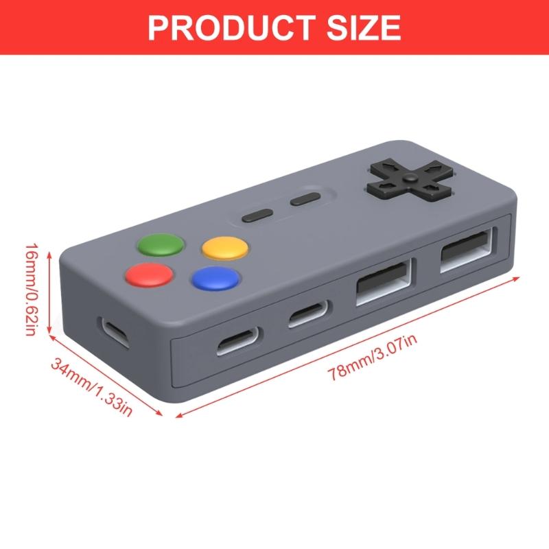 Game Controller Type C to 2x USB+2x Type C Female Desktop Charging Adapter Multiport Fast Charging Travel Phone Adapter
