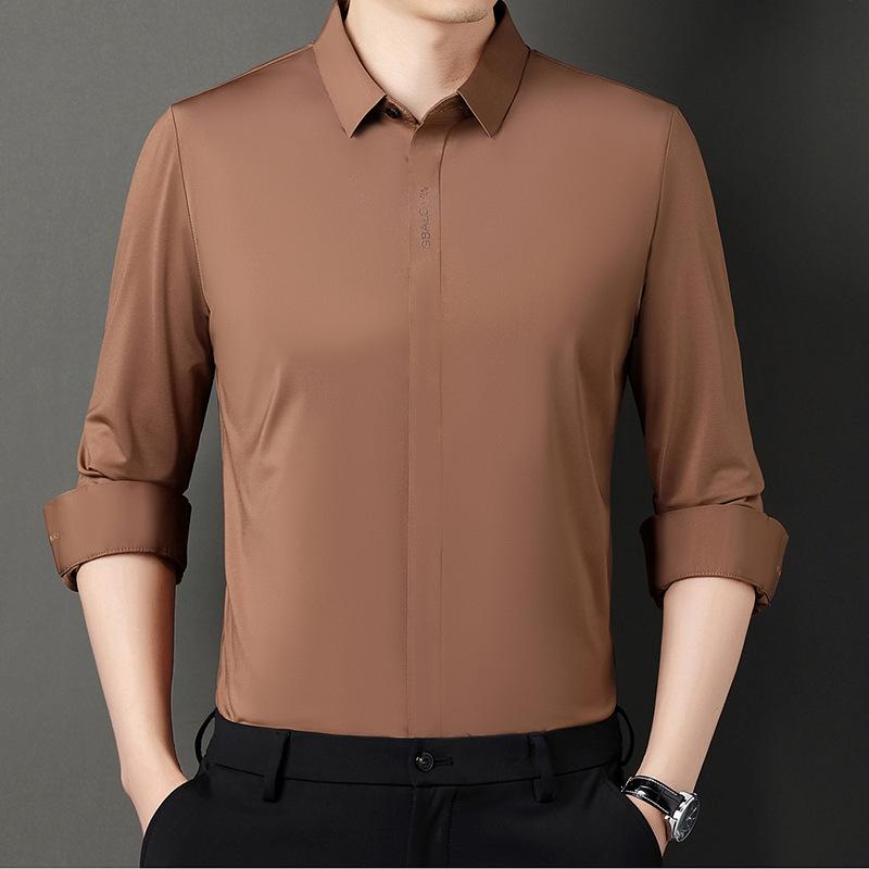 Осенняя новая повседневная рубашка для мужчин в корейском стиле, тонкая деловая официальная одежда, не требующая глажки, бесшовная рубашка для людей среднего возраста с длинными рукавами