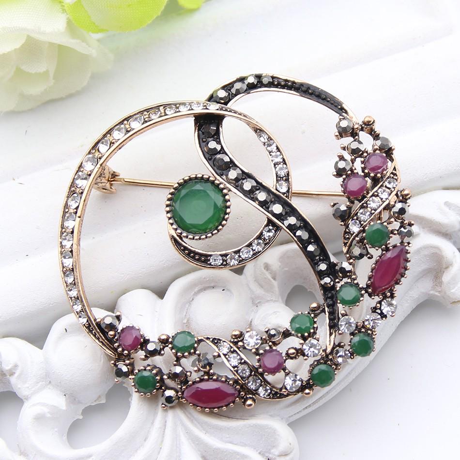 New Women's Floral Rattan Brooch Antique Gold Multi-color Resin Floral Brooch Ladies Royal Jewelry