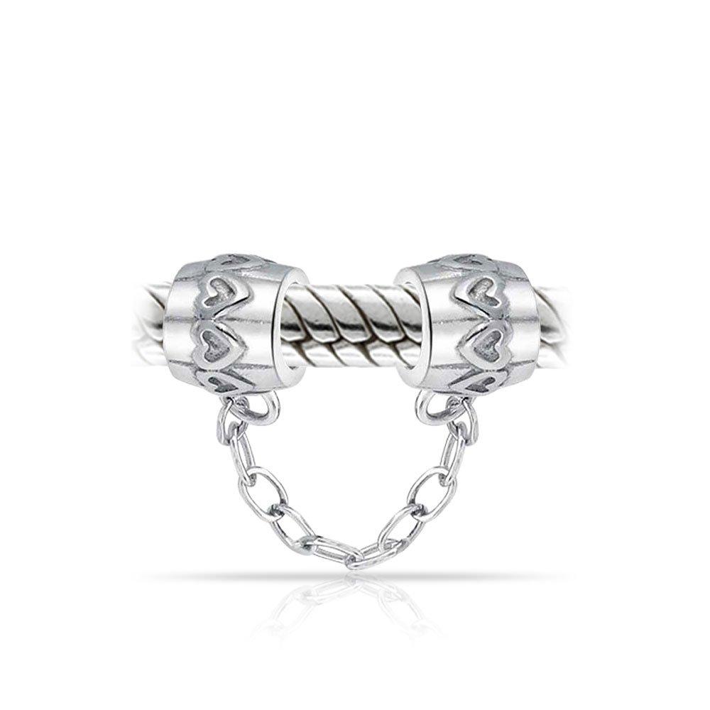 Двойная цепочка Love Heart Safety Spacer Stopper Charm Bulbs для женщин стерлингового серебра Fit European Bracelet .925