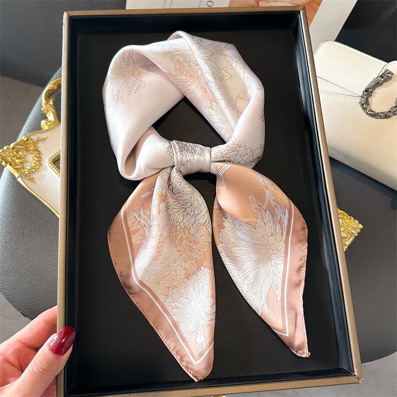 Imitation Silk Print Square Scarf For Women, Bandanna Spring/Summer Luxury Neckerchief ,Hair Headband For Dressing Up Your Look