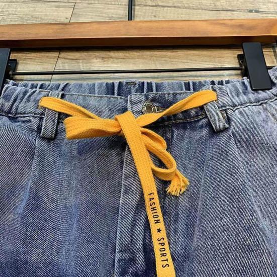 Мужские джинсы-шаровары с эластичной резинкой на талии, регулируемые брюки на молнии и пуговицах, джинсовые брюки с завязками и карманами, сплошной цвет, широкие бедра