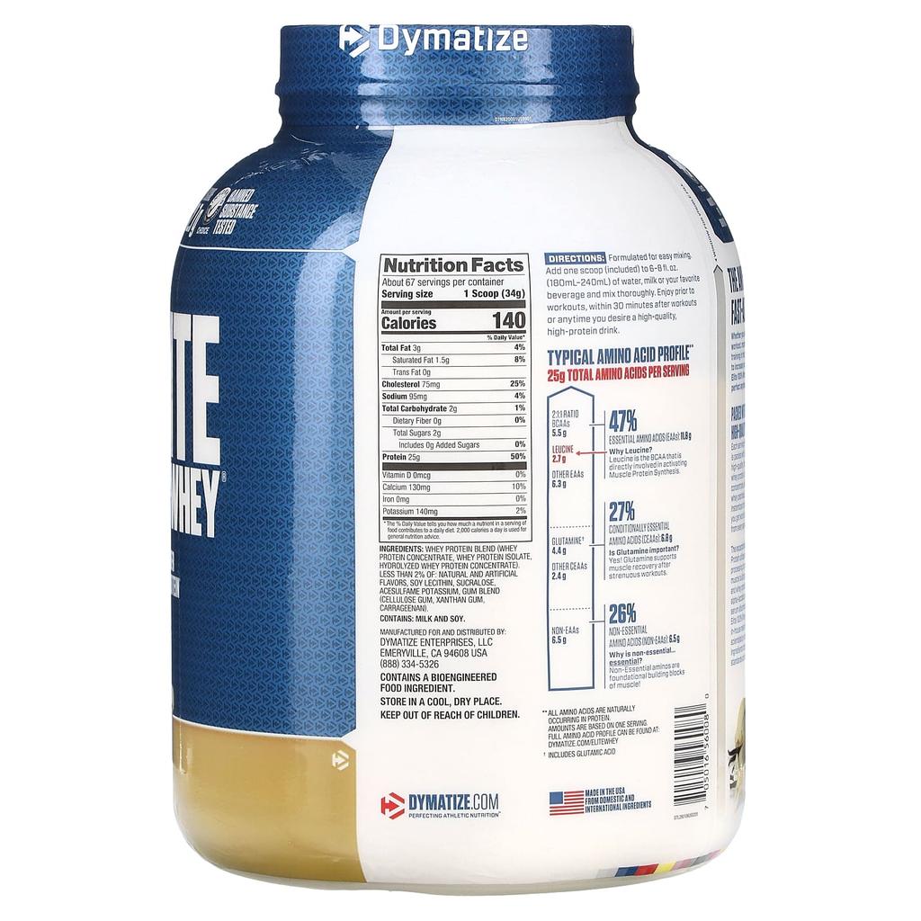 Dymatize Elite 100% Whey Protein Powder, Gourmet Vanilla, 5 Lbs (2.3 Kg)