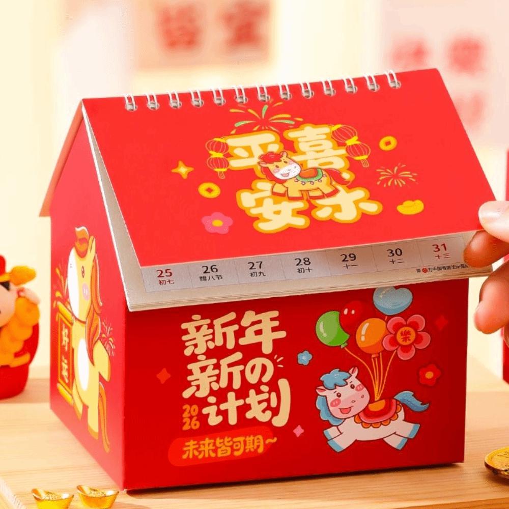 Cartoon 2026 Desk Calendar Coil Binding Standing Flip Calenda Monthly Planner Spring Festival