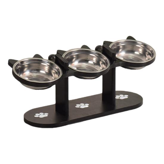 Приподнятые миски для кошек с 3 мисками из нержавеющей стали, наклоненная на 15 градусов приподнятая миска для кошачьего корма с деревянной подставкой, противорвотная кормушка для домашних кошек
