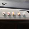 Small Car Decorations 5Pcs Colorful Shaking Flower Decor, Resin Rainbow Sunflower Dashboard Ornament Gadgets for Women with Non Slip Pad, Cute