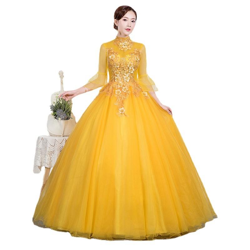 Color yarn 1011 new chorus performance student vocal solo art exam puffed yarn long evening dress female summer