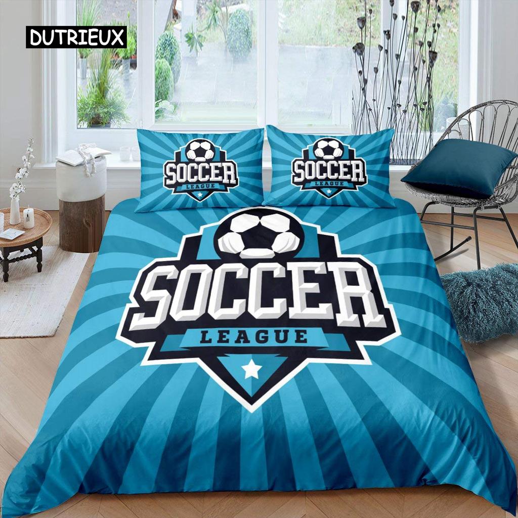 Футбольный комплект пододеяльников с рисунком футбольного мяча Комплект постельного белья с спортивной тематикой Микрофибра Цветной гранж-стиль Двуспальное одеяло King