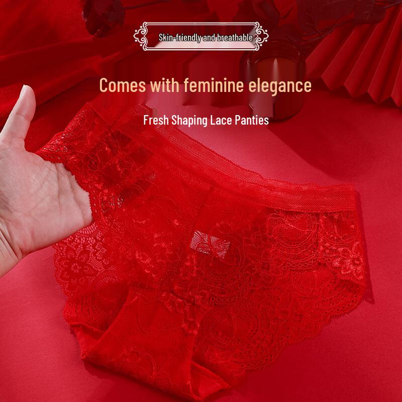 LANGSHA Women's Sexy Red Lace Briefs 4-Pack with Cotton Crotch