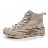 The first layer of cowhide high-top board shoes women's spring leather thick-soled versatile flat-soled casual shoes comfortable soft sole