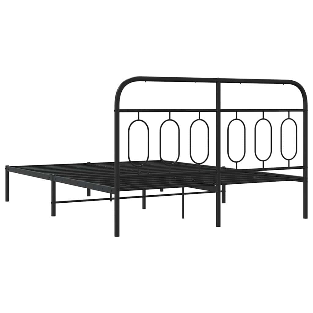 Metal Bed Frame with Headboard Black 150 x 200 cm