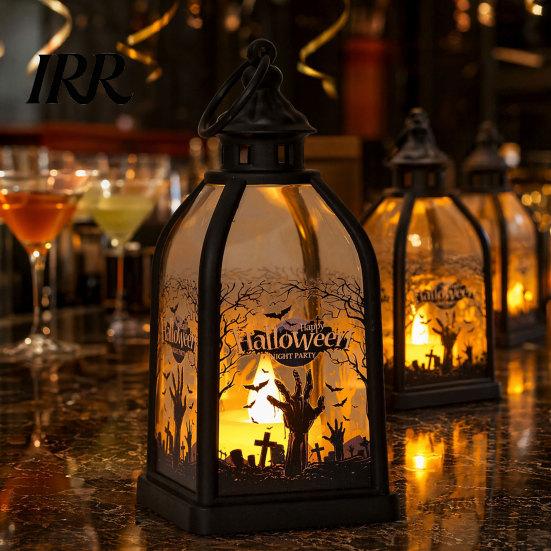 Halloween Decoration Candle Lantern, Decorative Spooky Witch Skeleton Pumpkin Tabletop Party Supplies Light for Haunted House, Front Porch,