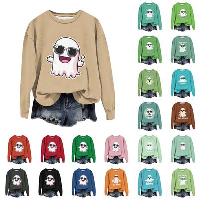 Женская мода с длинным рукавом и принтом на Хэллоуин с круглым вырезом