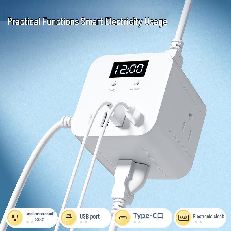 US Standard Socket USB Power Strip with Time Display - Canada Converter Cube