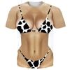 Ladies' Bikini 3D Printed Fun T-shirt, Men's Oversized Short Sleeved T-shirt, Creative Printed Casual T-shirt and Round Neck