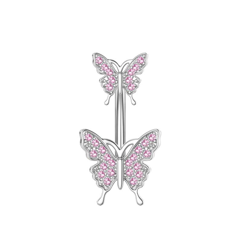 Stainless Steel Double Headed Butterfly Zircon Piercing Fake Belly Button Ring Body Jewelry For Women Ornaments