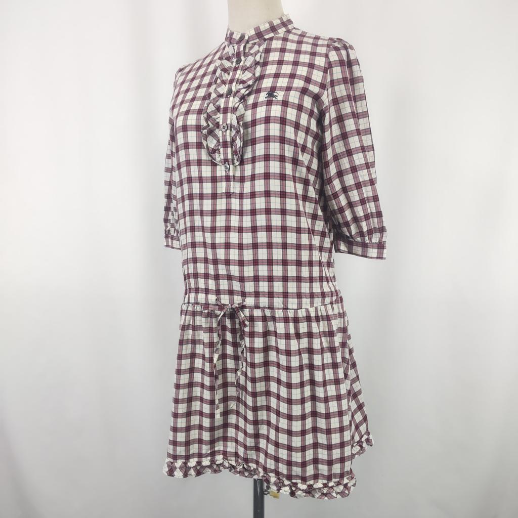 Burberry ПЛАТЬЕ С ПЯТЬЮ РУКАВАМИ-БАЛЛОНАМИ СИНИЙ ЛЕЙБЛ [36/S] Деталь с оборкой(ИСПОЛЬЗОВАЛ)