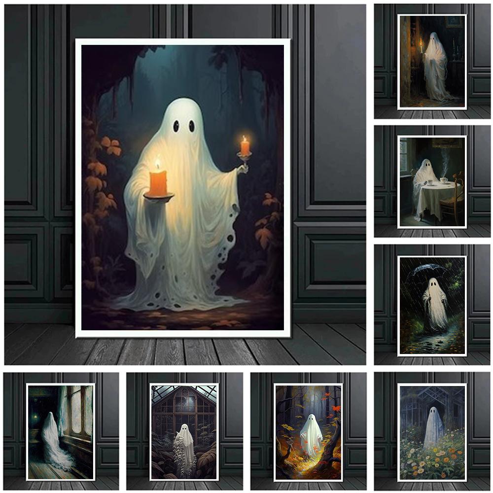 Dark Academia Art Haunting Ghost Poster Prints Halloween Home Decor Haunted House Gothic Vampire Canvas Painting Wall Art