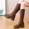 Зимние ковбойские сапоги из натуральной кожи, женская модная обувь, слипоны, длинные сапоги, элегантные женские ботильоны на квадратном каблуке