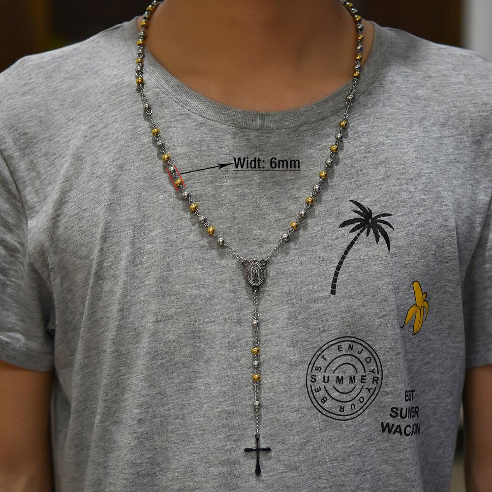 Нержавеющая сталь Розарий Ожерелье для Мужчин Женщин Религиозный Шарик Бусины Цепочка Христианский Монета Крест Подвеска Иисус Ювелирные Изделия Аксессуары