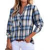 Women's V-neck Plaid Shirt Fashion Casual Shirt Button-up Top