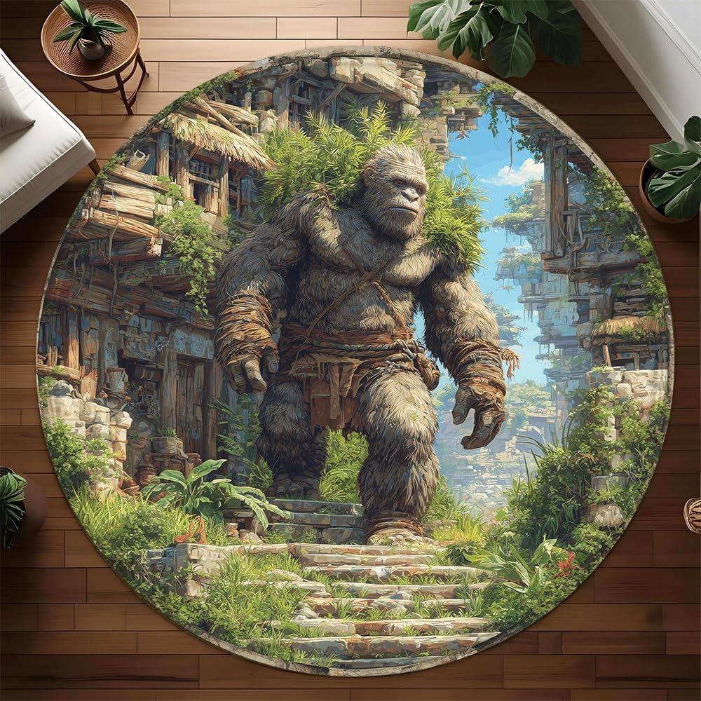 3D Иллюзии Горилла Дыра Круглый Ковер Мягкий Нескользящий Ковер для Гостиной Животная Тема Домашний Декор Защитный Коврик для Пола для Прихожей