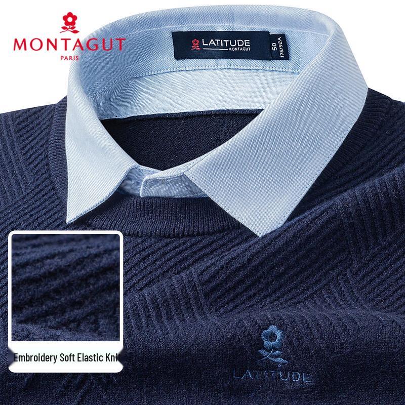 MONTAGUT Мужской трикотажный свитер поло с воротником, в стиле бизнес-кэжуал, из двух частей
