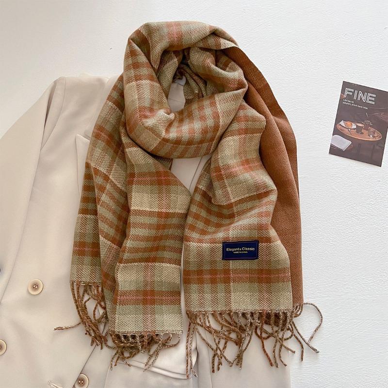 Осень и зима новый универсальный шарф женский утолщенный вязаный толстый бахромчатый теплый шарф имитация кашемира шаль