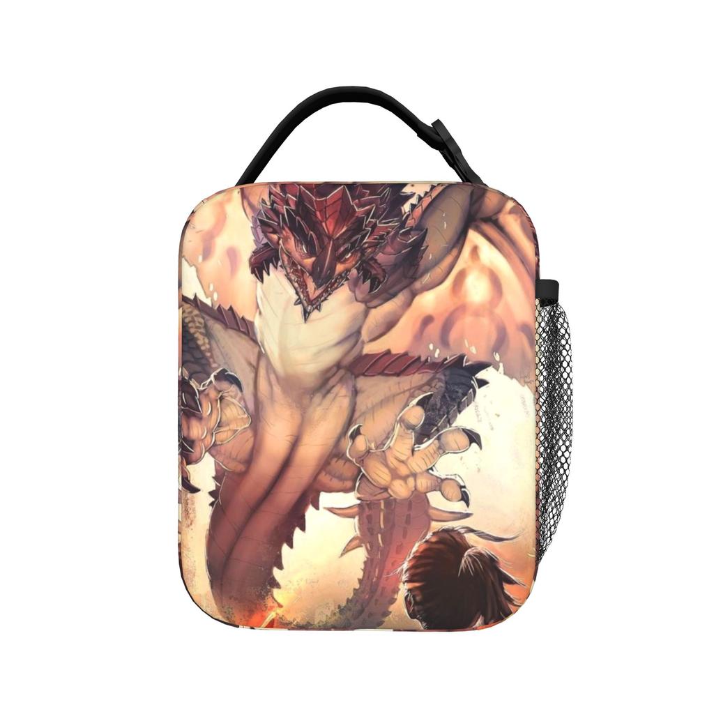 Monster Hunter Rise Insulated Lunch Bag MHW Game Kanji Risemonster Meal Container Thermal Bag Lunch Box Tote Bento Pouch