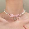 Bow Heart Pendant Pearl Necklace Women's Internet Sweet Desire Necklace Clavicle Chain Women