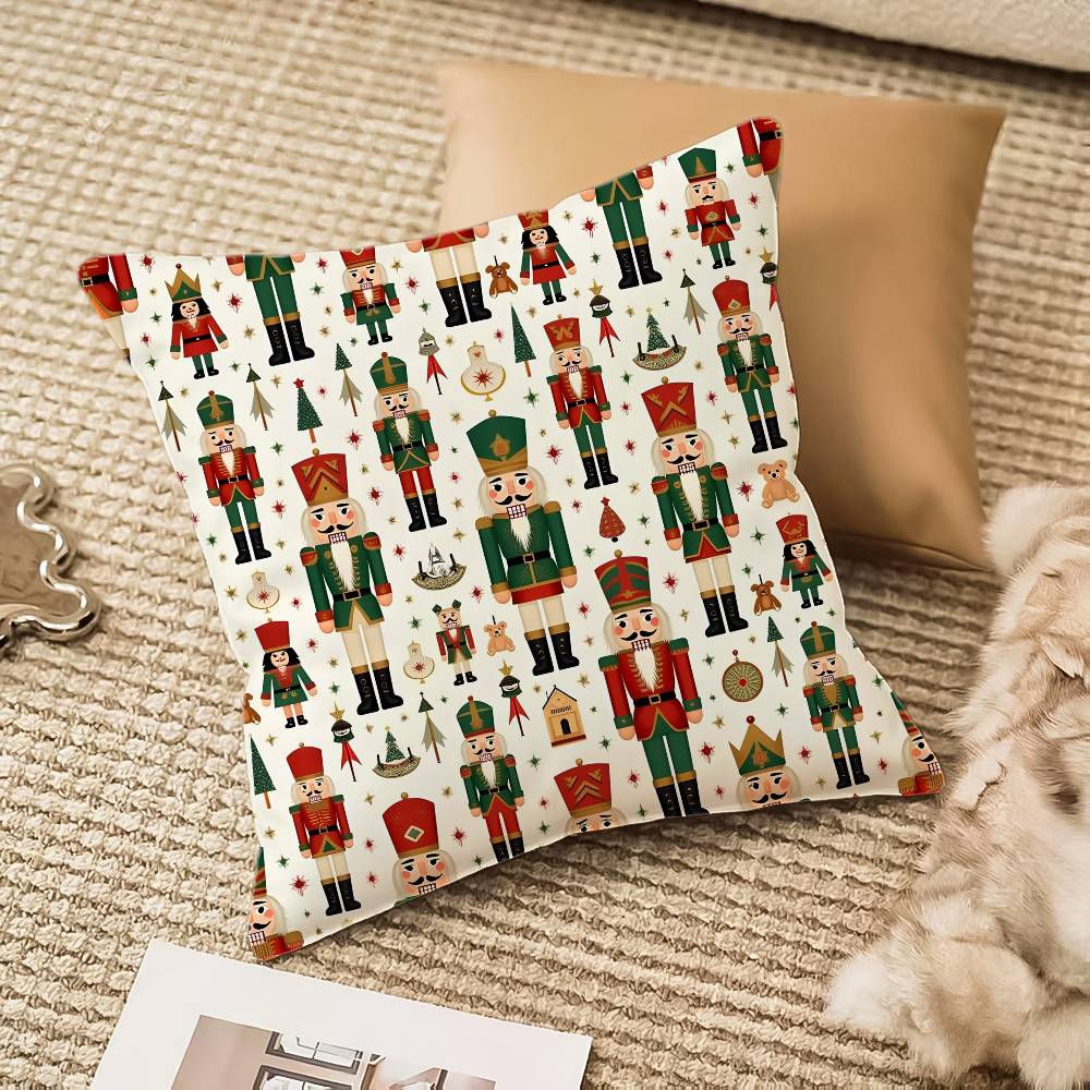 Merry Christmas NNutcracker Pattern Pillow Case Antidustmite Pillowcase Invisible zipper silky plush Sofa