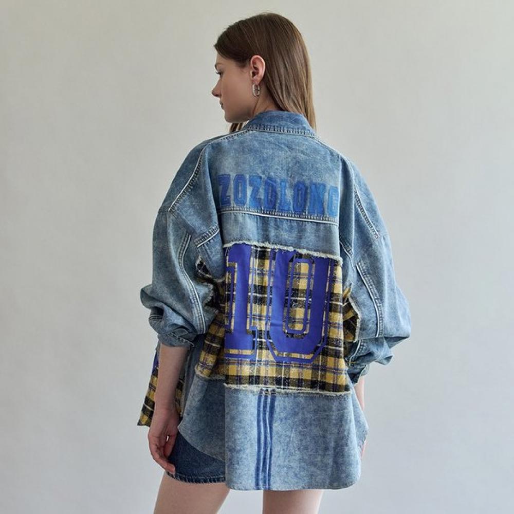 Maxza Check Patchwork Loose Fit Denim Shirt Zf05qj012nh