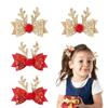 2/4 шт., рождественский бант с ушками лося, заколка для волос, блестящая золотисто-красная шпилька для волос, головной убор для женщин и девочек, новогодние вечерние заколки, головные уборы для косплея