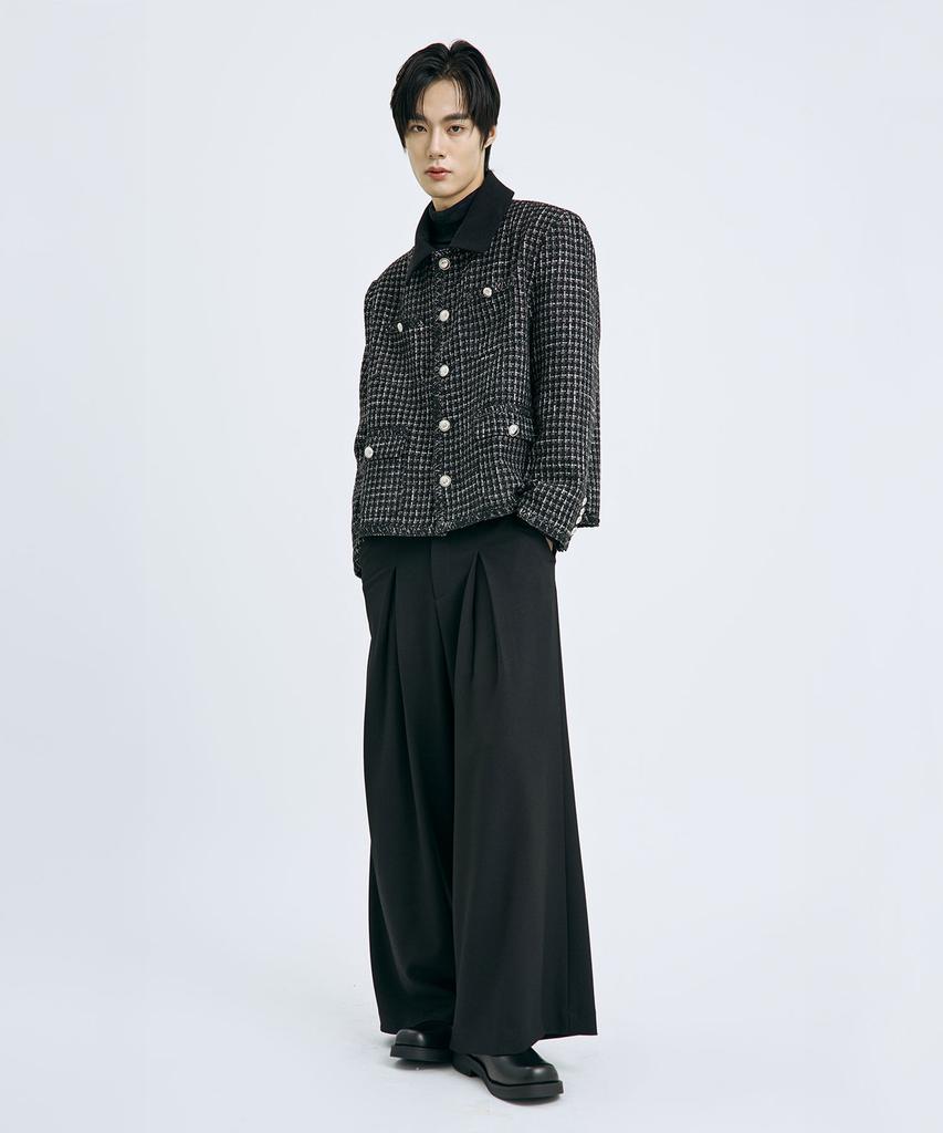 TEN PAST SEVEN Oversized Contrast Collar Tweed Jacket