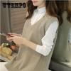 Winter Loose V-neck Sweater Vest Warm Vest Female Plus Size Black Sweater Women Jacket