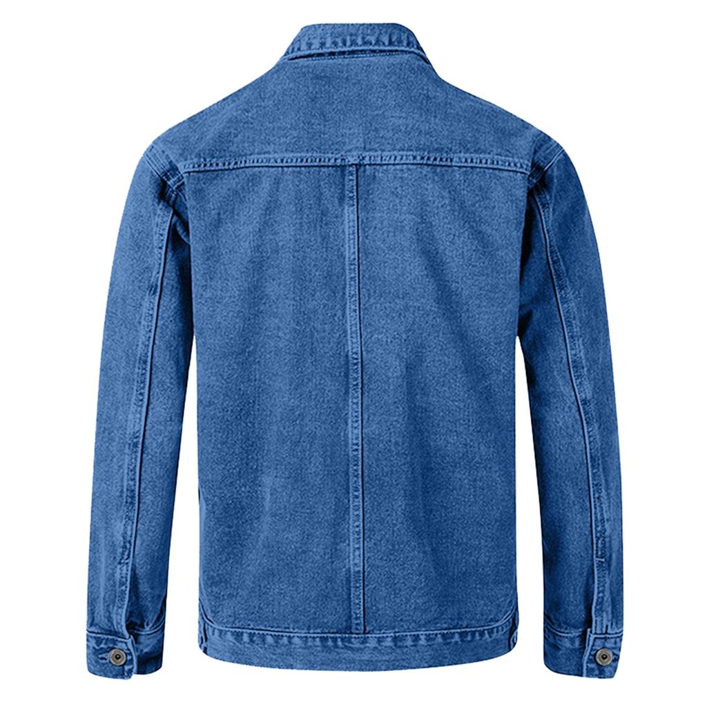 Men's Casual Workwear Long Sleeve Lapel Collar Denim Jacket Loose Multi Pocket Jacket Denim